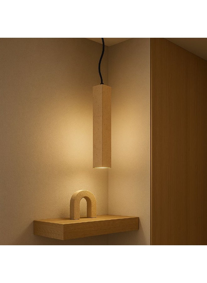 Natural stone cylindrical pendant light, thirty-five centimeters tall, featuring a replaceable G9 bulb for soft, elegant, modern ambient illumination - Image 3