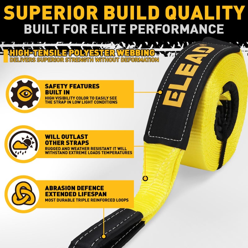 ELEAD Recovery Tow Strap Heavy Duty with Hooks 3" x 30Ft - 36000 LBS Break Strength, 3/4 D Ring Shackles (2pcs), Emergency Recovery Strap Tow Rope for Truck, SUV, ATV Offroad Vehicle - Image 2