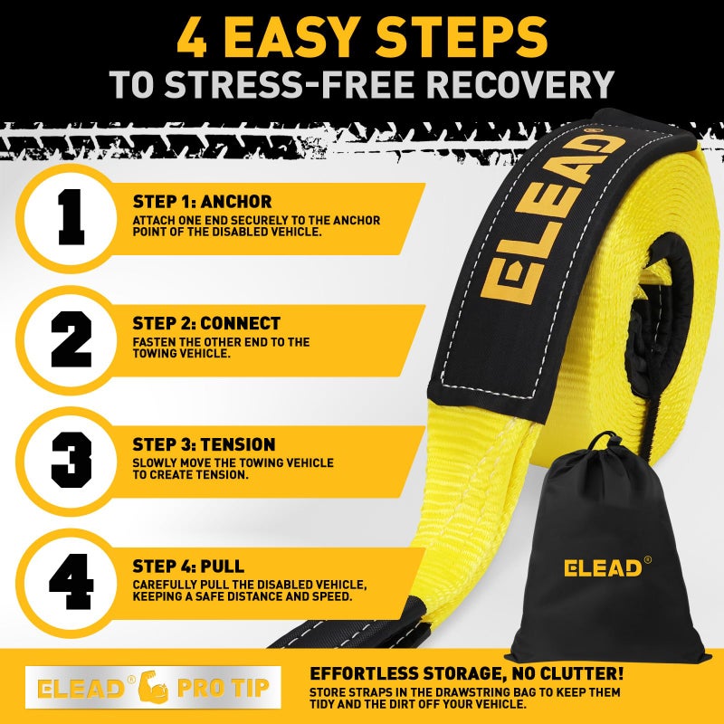 ELEAD Recovery Tow Strap Heavy Duty with Hooks 3" x 30Ft - 36000 LBS Break Strength, 3/4 D Ring Shackles (2pcs), Emergency Recovery Strap Tow Rope for Truck, SUV, ATV Offroad Vehicle - Image 4