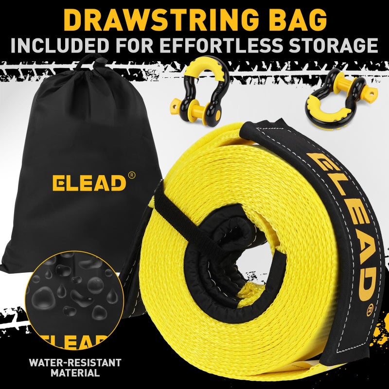 ELEAD Recovery Tow Strap Heavy Duty with Hooks 3" x 30Ft - 36000 LBS Break Strength, 3/4 D Ring Shackles (2pcs), Emergency Recovery Strap Tow Rope for Truck, SUV, ATV Offroad Vehicle - Image 5
