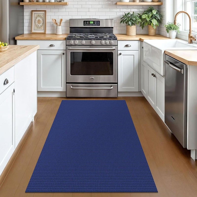 KOZYFLY Rugs for Entryway 3x5 ft Washable Area Rug Non Slip Rubber Backed Entry Rug Woven Indoor Door Mat Cotton Kitchen Rugs Floor Carpet for Entryway, Foyer, Backdoor, Royal Blue/Navy - Image 2