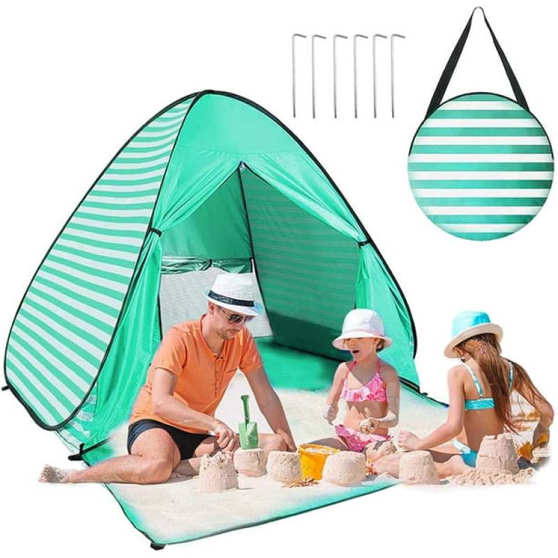 Beach Tent 2-3 Person 2-Second Automatic Pop-Up Design - UPF 50+ Waterproof Polyester Sun Shelter with Mesh Windows Lightweight Portable for Outdoor Camping Picnic Family Activities - Image 1