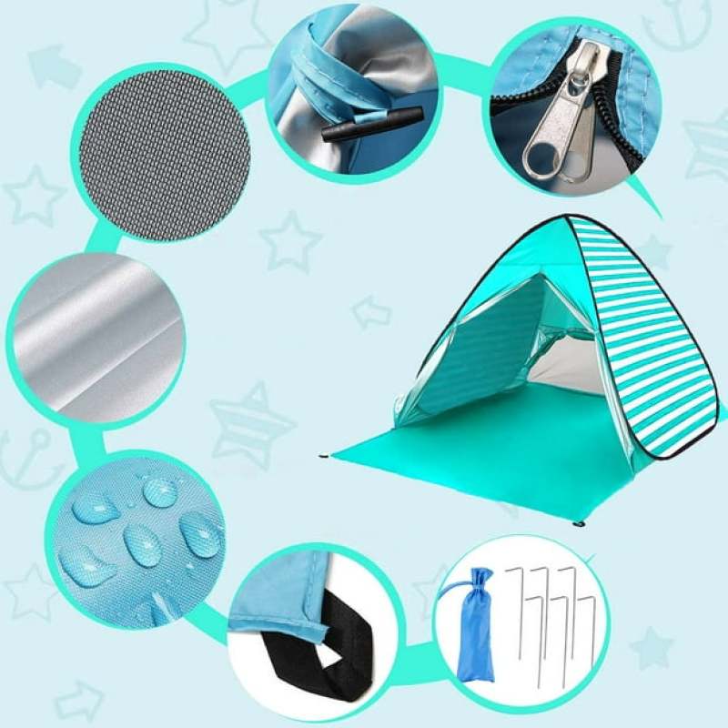 Beach Tent 2-3 Person 2-Second Automatic Pop-Up Design - UPF 50+ Waterproof Polyester Sun Shelter with Mesh Windows Lightweight Portable for Outdoor Camping Picnic Family Activities - Image 4