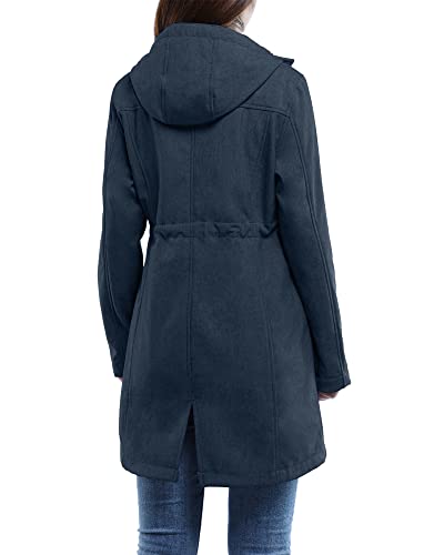 33,000ft Women's Softshell Long Jacket with Hood Fleece Lined Windproof Warm up Waterproof Windbreaker - Image 2