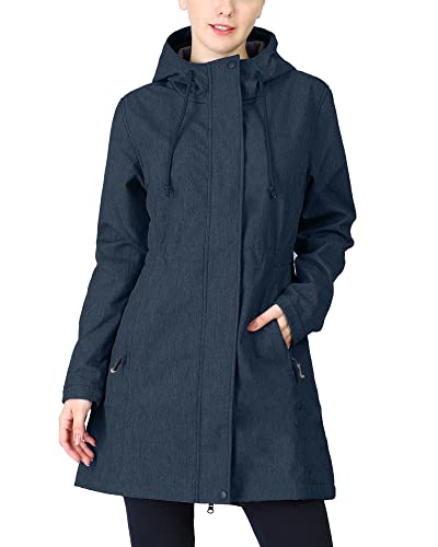 33,000ft Women's Softshell Long Jacket with Hood Fleece Lined Windproof Warm up Waterproof Windbreaker - Image 1