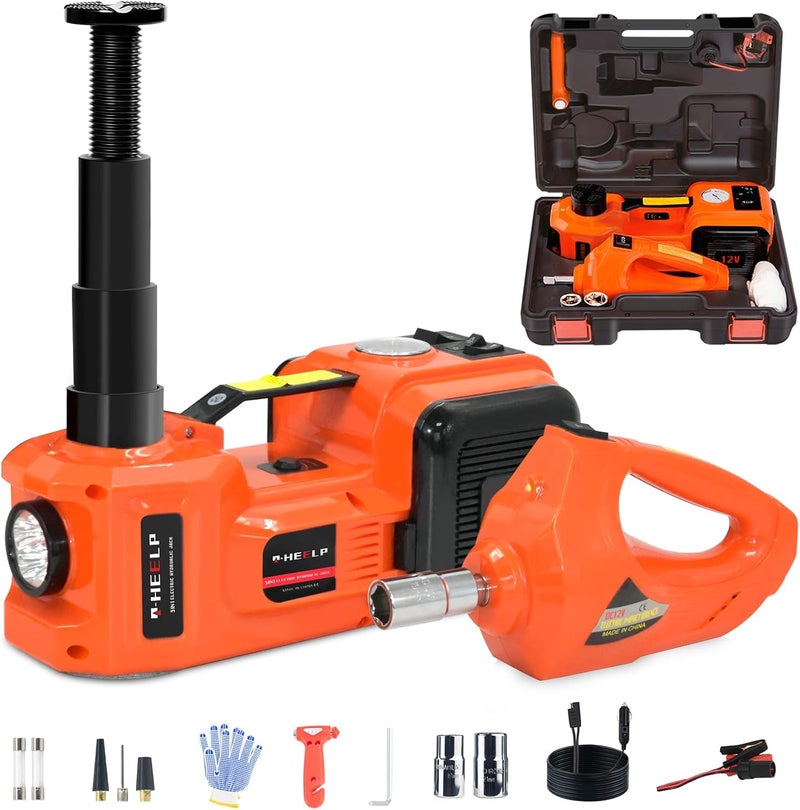 E-HEELP Electric Car Jack Kit 5Ton 12V Hydraulic Car Jack Lift (Lifting Range: 6.1~17.7 inch) with Electric Impact Wrench for SUV MPV Sedan Truck Change Tires Garage Repair - Image 1
