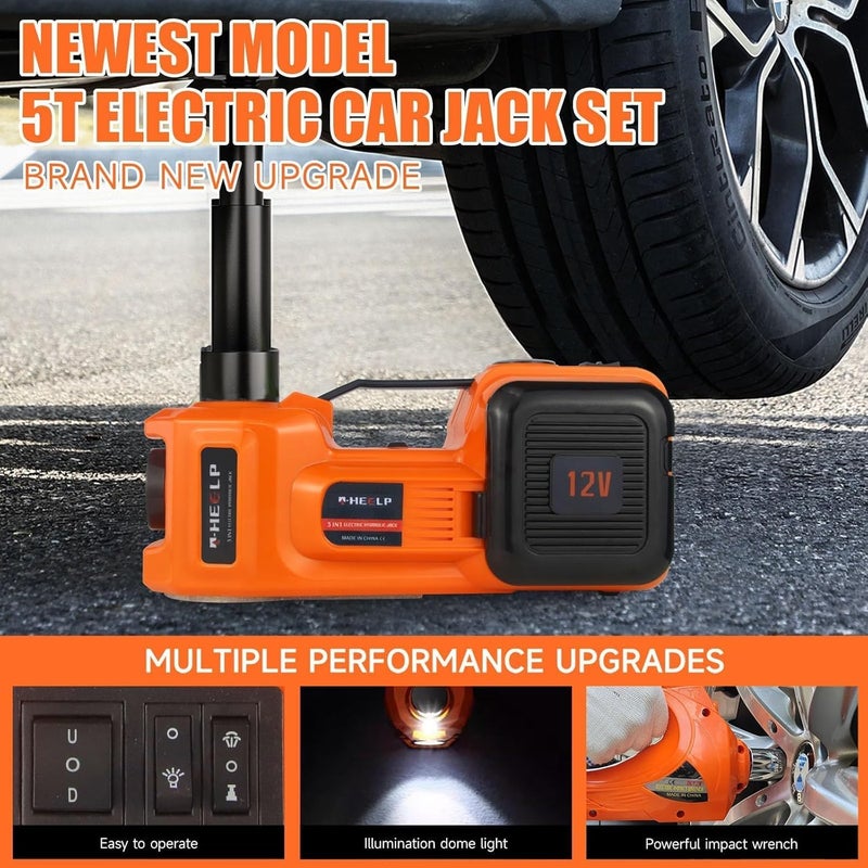 E-HEELP Electric Car Jack Kit 5Ton 12V Hydraulic Car Jack Lift (Lifting Range: 6.1~17.7 inch) with Electric Impact Wrench for SUV MPV Sedan Truck Change Tires Garage Repair - Image 4