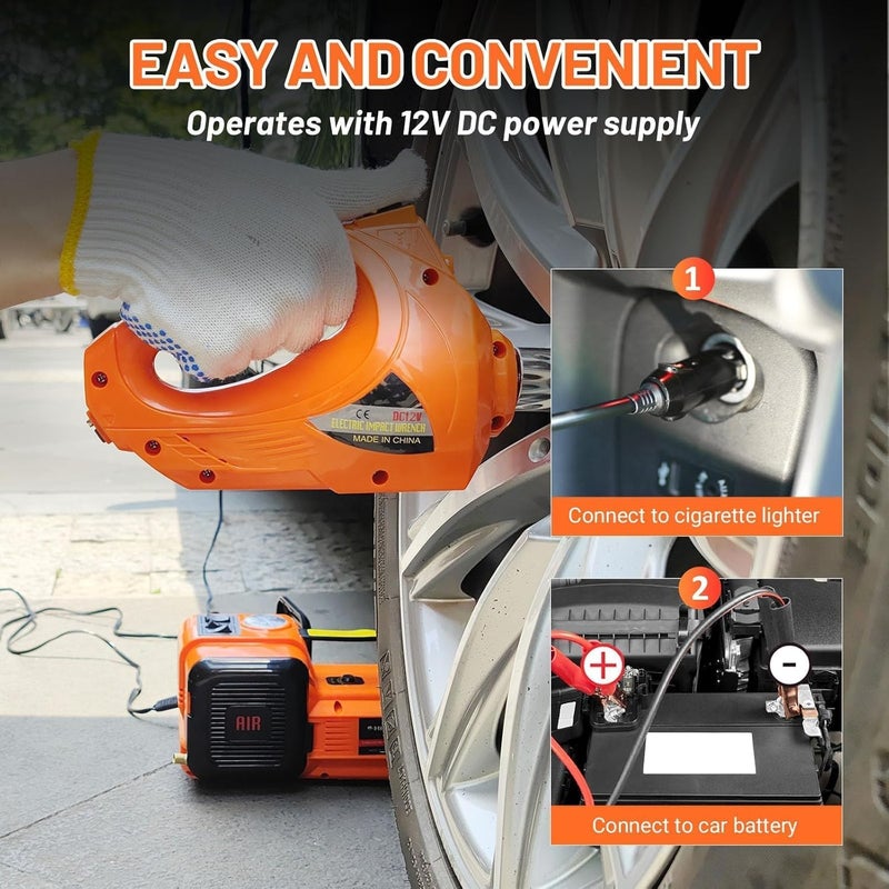 E-HEELP Electric Car Jack Kit 5Ton 12V Hydraulic Car Jack Lift (Lifting Range: 6.1~17.7 inch) with Electric Impact Wrench for SUV MPV Sedan Truck Change Tires Garage Repair - Image 2