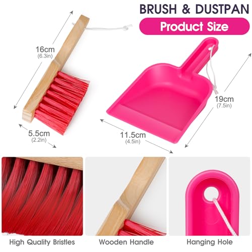 Masthome 8 Pieces Kids Cleaning Set,Wooden Cleaning Toys for Kids Broom Dustpan Mop Brush Duster Rag Sponge and Hanging Stand,Skill Developmental Pretend Play Kit for Toddlers,Children - Image 3