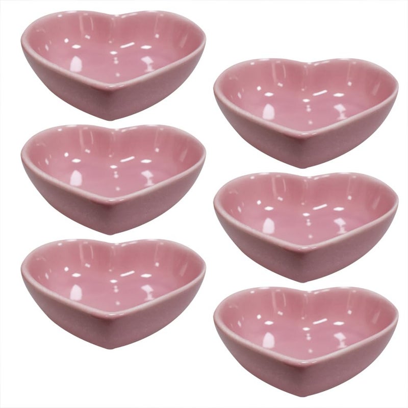 Albedel Pink 6 pcs Heart Shaped Porcelain Soy Sauce Dish Ceramic Dip Dipping Bowls 1.65 oz for Dinner Baking BBQ and Cooking - Image 1