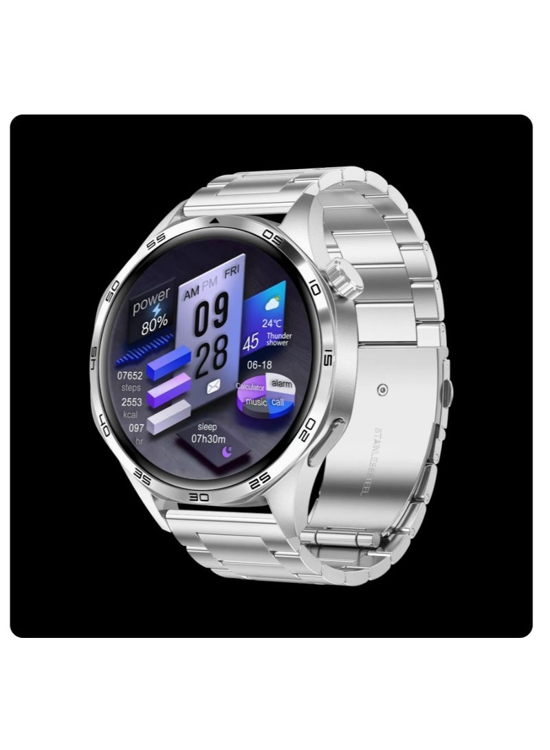 Beauenty Smart Watch GT5 With Bluetooth Calling Function (Answer/Make Calls), Fitness Tracking Watch With Sleep Monitoring Function, Suitable For IPhone/Android, IP68 Waterproof (Silver Silicone + Silver Ste - Image 1