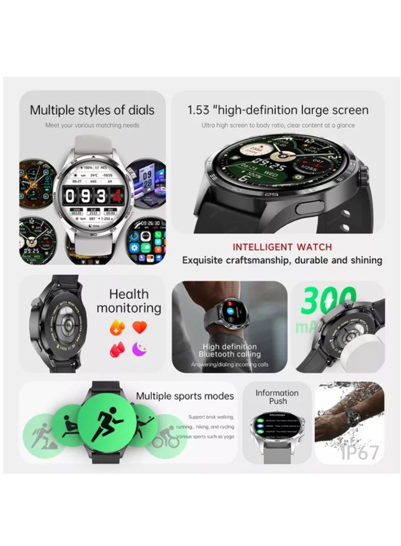 Beauenty Smart Watch GT5 With Bluetooth Calling Function (Answer/Make Calls), Fitness Tracking Watch With Sleep Monitoring Function, Suitable For IPhone/Android, IP68 Waterproof (Silver Silicone + Silver Ste - Image 4