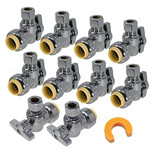 PROCURU [10-Pack] PROCURU PushFit Angle Stop Valve 1/2" Push x 3/8" OD Comp, Quarter-Turn Push-to-Connect Brass Shutoff Valve for Copper, PEX, CPVC, PE-RT, HDPE Pipes, LF Certified Safe (8X8012-11T) - Image 5