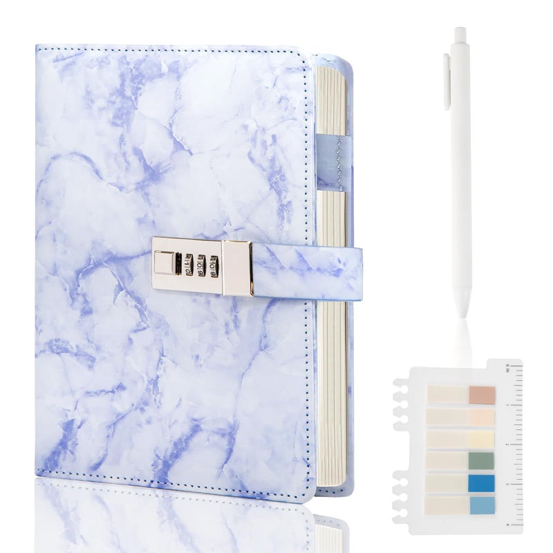 Kutoda Marble Diary With Lock  192 Pages College Ruled Secret Journal With Lock  Waterproof Diary With Lock  A5 Journal With Lock  Cute Diary Stuff For Teen Girls (Purple) - Image 1