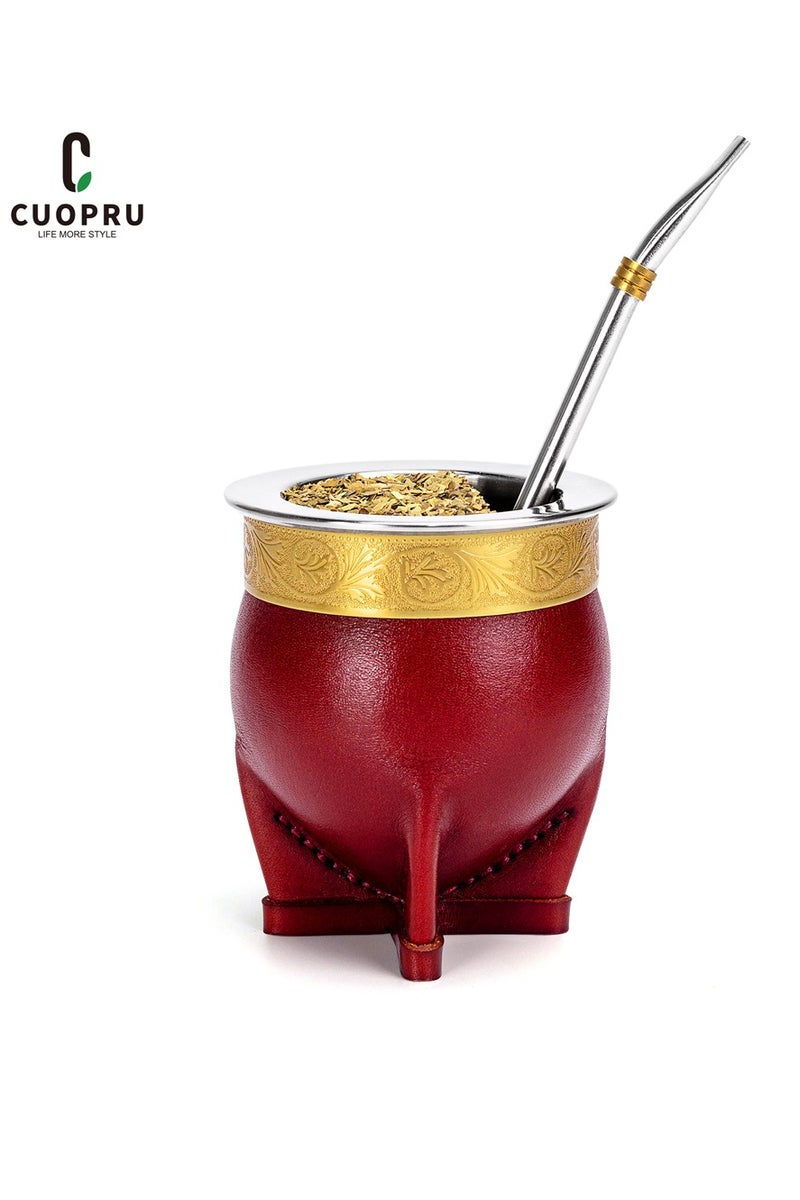 كوبرو كوب شاي يربا ماتي الأرجنتيني مع قشة، كوب شاي القرع، بومبيلا ماتي (قشة)، فرشاة تنظيف - Image 1