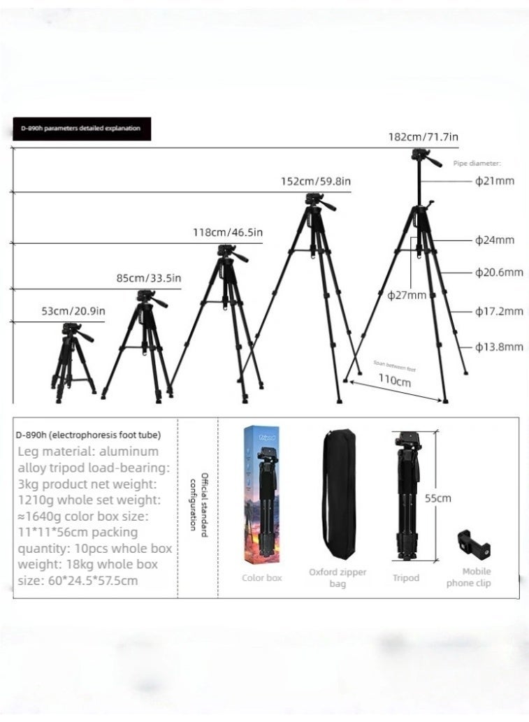 KELIO 182cm Aluminum Camera Tripod – 72" Lightweight Portable Tripod Stand with Travel Bag, Phone Mount & 1/4” Screw, Compatible with iPhone/Camera/DSLR/SLR/Projector - Image 2