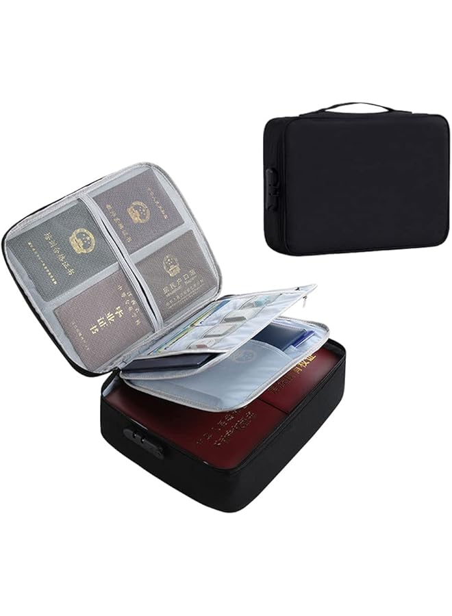 ORiTi 3 Layer Document Bag With Lock Water Resistant File Storage Case Document Safe Portable Travel Home Organizer Bag For Important File Passport Certificates Cash Black. - Image 1