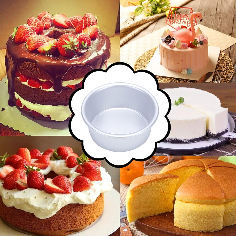 73Hours 4 Inch Cake Pan Set of 8, Anodized Aluminum Round Cake Pans with 100 Pcs Parchment Paper Tins Baking Pan for Cheese Cake, Pizza, Quiche, Non Toxic, Leakproof, Easy Pop Out - Image 4