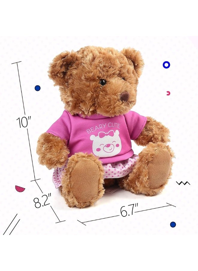 LotFancy LotFancy Teddy Bear Stuffed Animal, with Removable Clothes, 10 inch Cute Baby Girl Bear Plush, with T-Shirt and Dress, Baby Shower Decoration, Gift Plushies  - Image 3