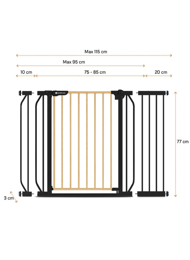 neobreez FERMII Auto Close Safety Baby Toddler Gate| 75 to 85(up to 115 cm)+ 10/20cm Extension| Extra Wide Child Gate For Stairs And Doorways,   Wide Pressure Fit Stair Gate | No Drill Barrier Stair Gate - Image 3