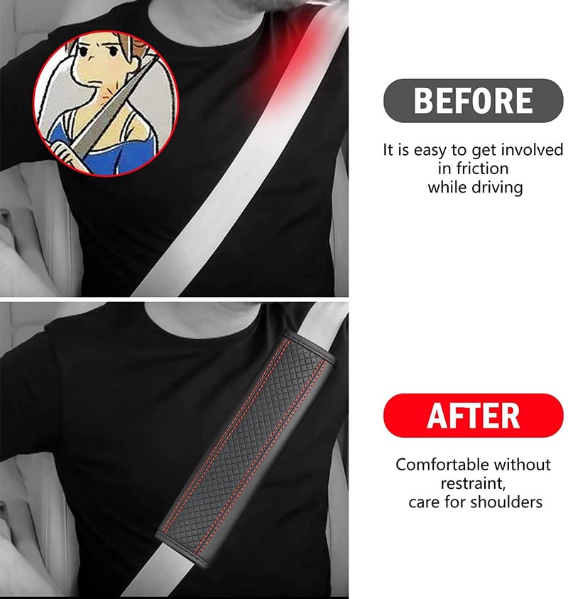 BAGILO Car Seat Belt Shoulder Pad Cover Car Safety Belt Pad (Black Red Line) - Image 3