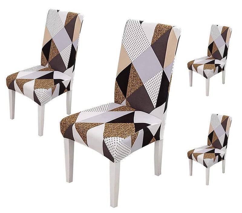 Styleys Elastic Chair Cover Stretch Removable Washable Short Dining Chair Cover Protector Seat Slipcover (Set of 4, Classic Beige, SD-3181) - Image 1