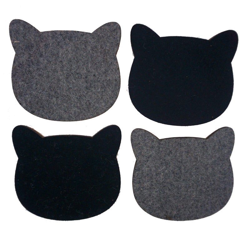 Mokoboho Premium Absorbent AllNatural 100 Wool Felt CorkBacked Cat Head Drink Coasters 4 Mixed