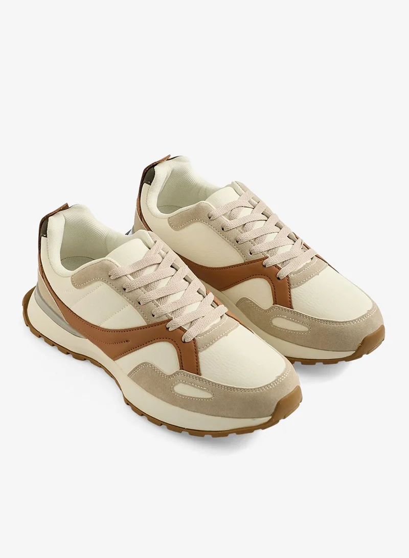Redtag Men White And Beige Colour Block Sneakers