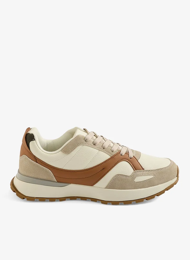 Redtag Men White And Beige Colour Block Sneakers