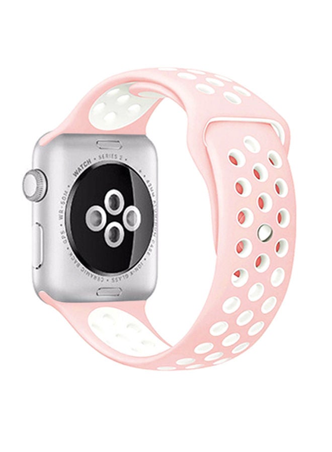 NIBEMINENT Silicone Sport Band For Apple Watch Pink / White