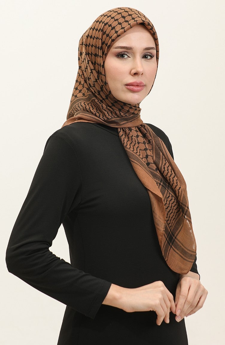 Sefa Merve Palestinian Keffiyeh Scarf 1001-02 Brown  - Image 2