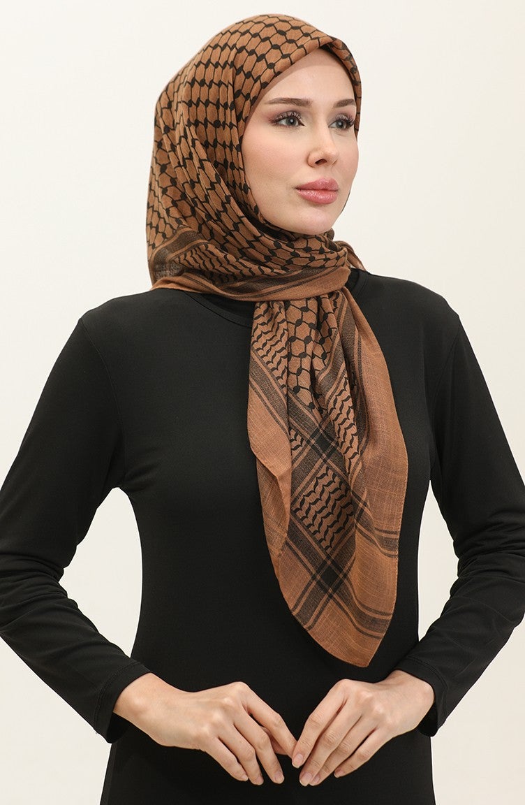 Sefa Merve Palestinian Keffiyeh Scarf 1001-02 Brown  - Image 1