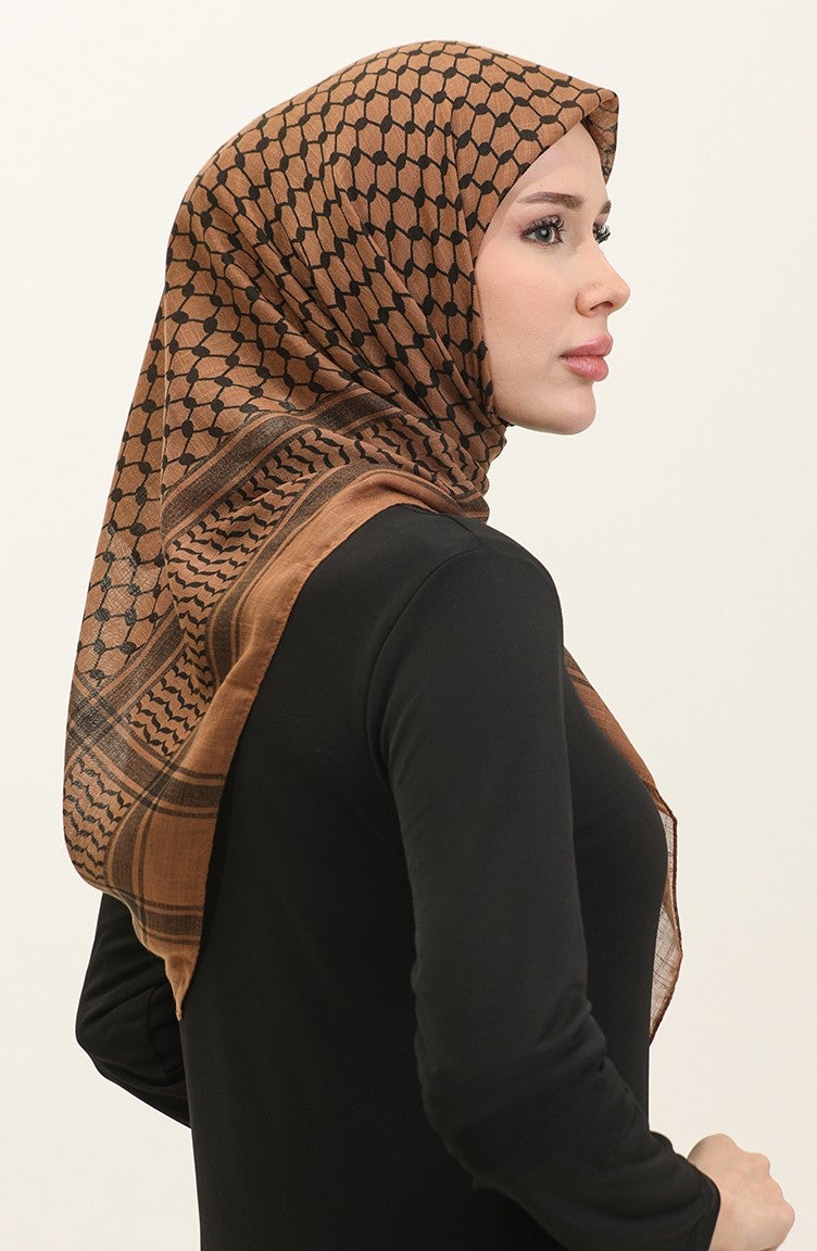 Sefa Merve Palestinian Keffiyeh Scarf 1001-02 Brown  - Image 3