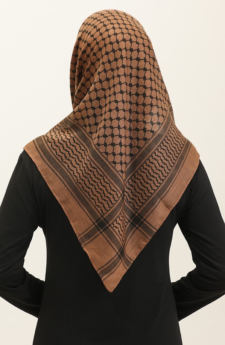 Sefa Merve Palestinian Keffiyeh Scarf 1001-02 Brown  - Image 4