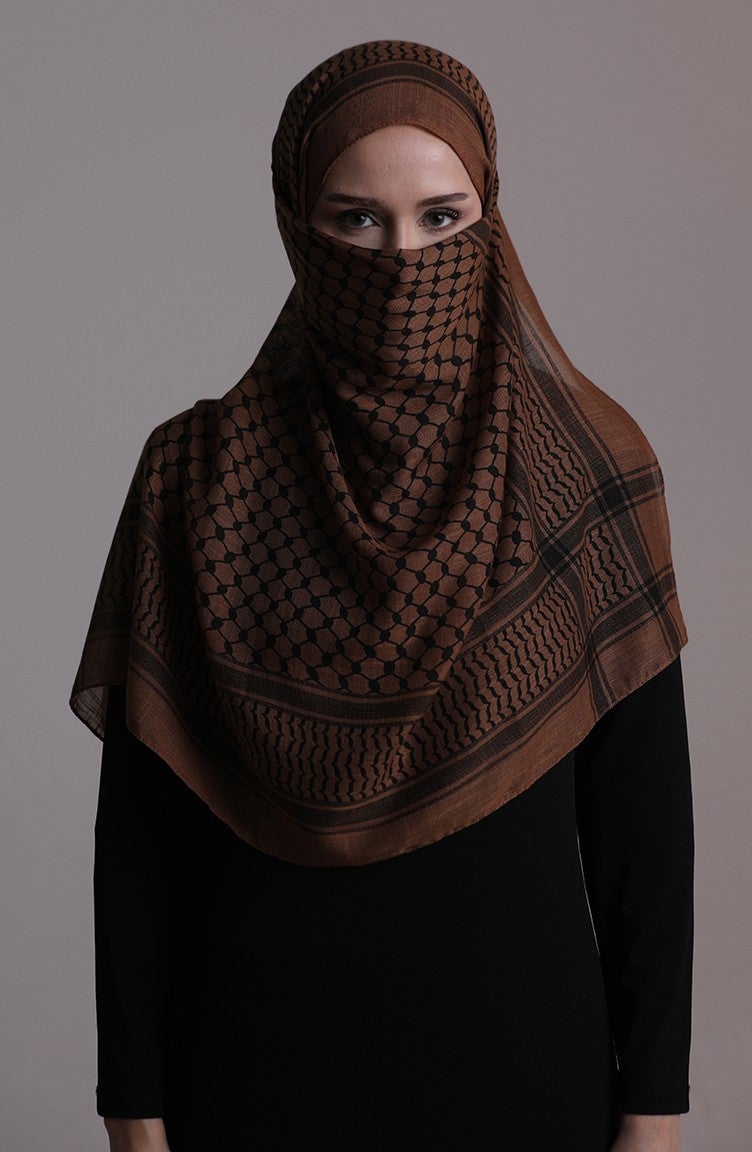 Sefa Merve Palestinian Keffiyeh Scarf 1001-02 Brown  - Image 5