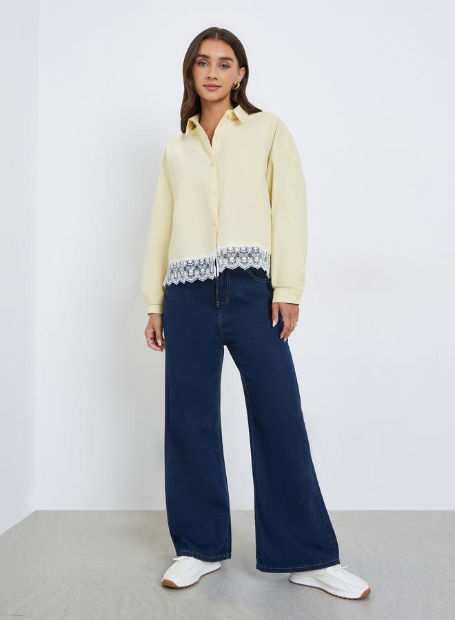 Styli Yellow Lace Trim Long Sleeve Shirt - Image 2