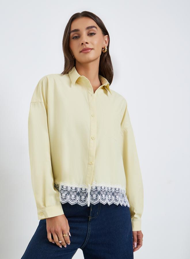 Styli Yellow Lace Trim Long Sleeve Shirt - Image 1