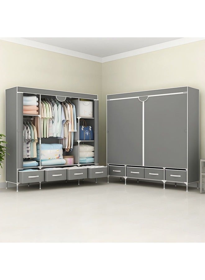 كادي ون خزانة ملابس و منظم أمتعة من القماش قابلة للطي مع قضبان تعليق و أدراج تخزين  ورف ملابس لتخزين الحقائب والالعاب والاحذية - Image 4