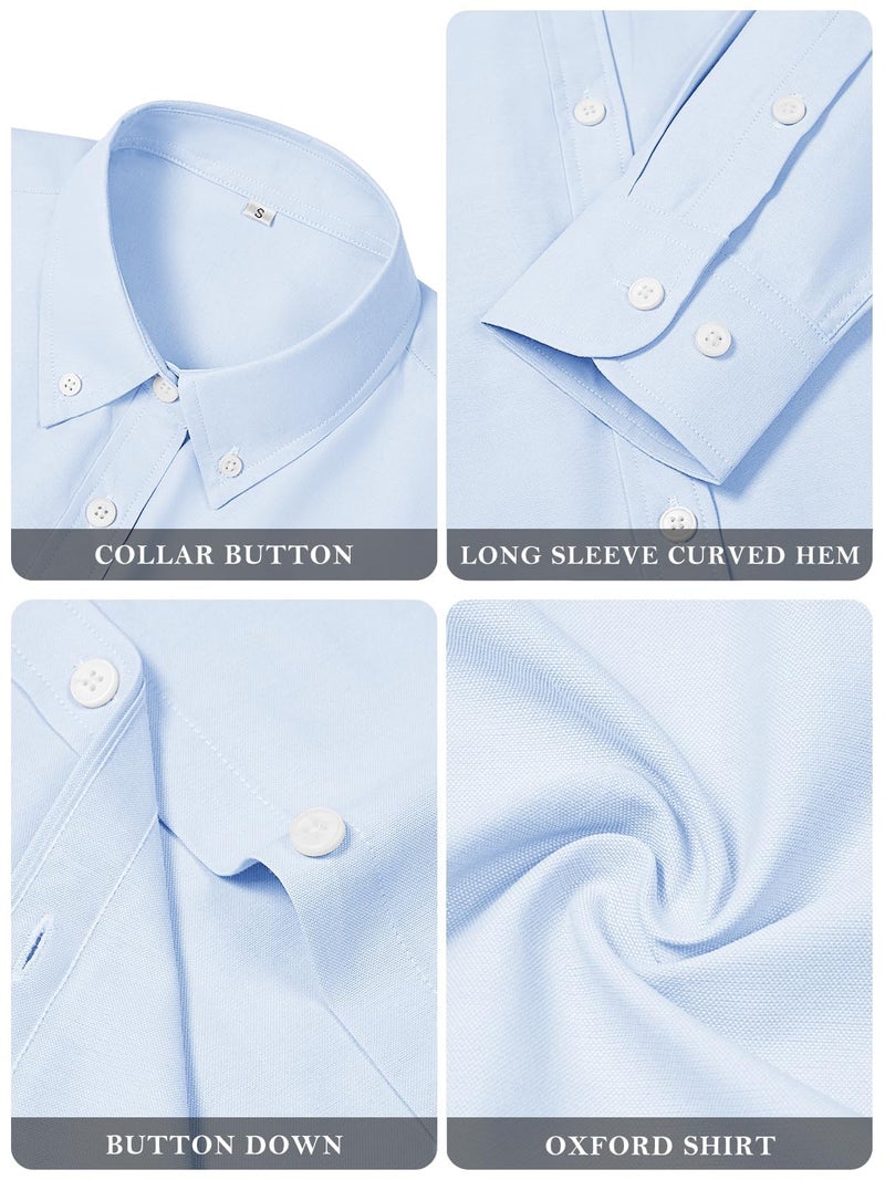 Aoudery Button Down Shirts for Women Cotton Oxford Shirts Long Sleeve Dress Shirts Collared Blouses Work Casual Solid Tunic Tops - Light Blue XXL - Image 5