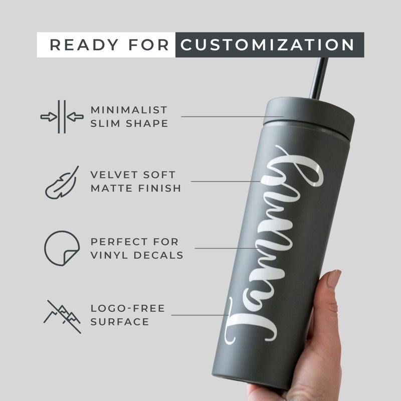 STRATA CUPS SKINNY TUMBLERS Matte Pastel Colored Acrylic Tumblers with Lids and Straws (4 pack) | 16oz Double Wall Plastic Tumblers With FREE Straw Cleaner! Reusable Cup With Straw | Vinyl DIY Gifts (Black) - Image 4