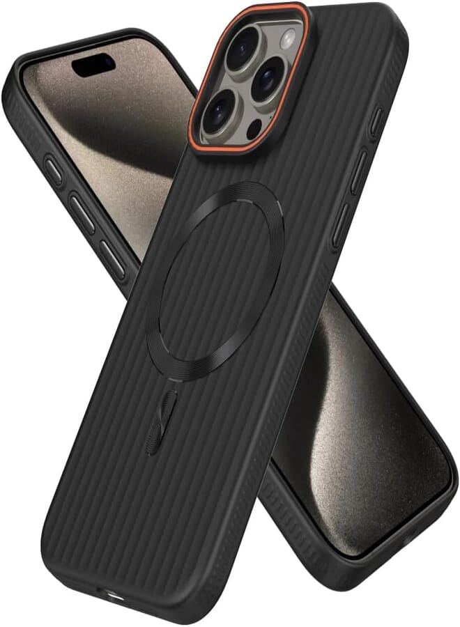 Next Next Store Luxury Case Wave Design - Supports Magnetic Charging - Matte PC - Compatible with iPhone 16 Pro Max - Shockproof Protection Cover with Stylish Design (Black)