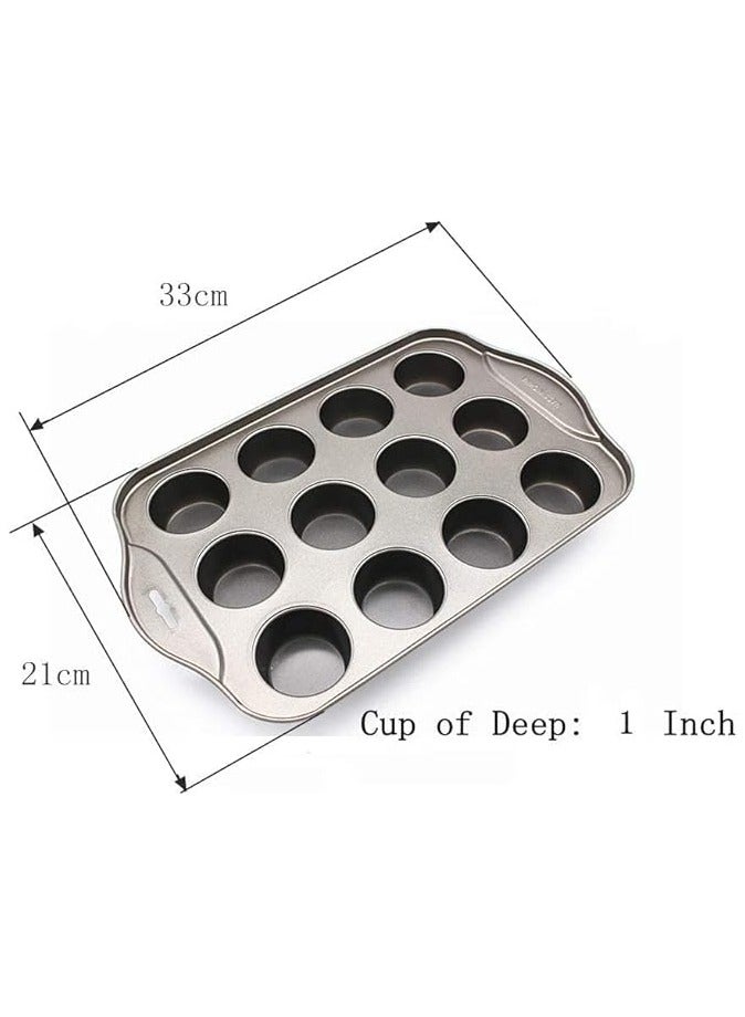 بروماس صينية تشيز كيك غير لاصقة 12 كوب صينية خبز كب كيك صينية تشيز كيك صغيرة للفرن، أواني خبز من الفولاذ الكربوني الفاخر للفطائر ذات الحجم الصغير مناسبة لجميع أحجام الفرن (دائرية) - Image 2