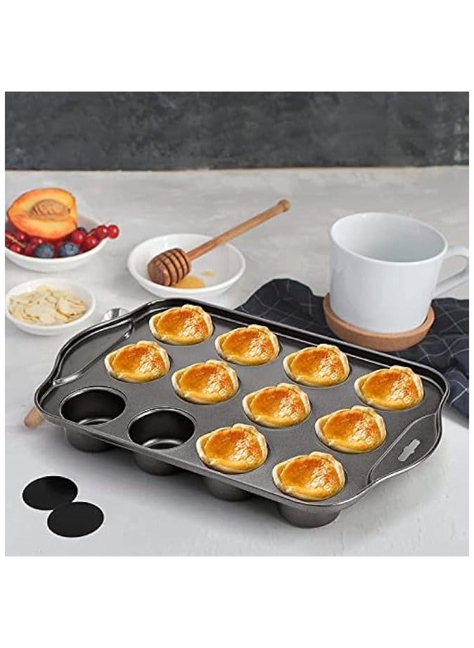 بروماس صينية تشيز كيك غير لاصقة 12 كوب صينية خبز كب كيك صينية تشيز كيك صغيرة للفرن، أواني خبز من الفولاذ الكربوني الفاخر للفطائر ذات الحجم الصغير مناسبة لجميع أحجام الفرن (دائرية) - Image 3