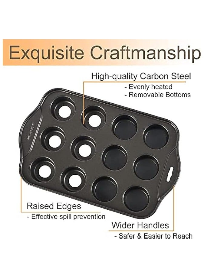 بروماس صينية تشيز كيك غير لاصقة 12 كوب صينية خبز كب كيك صينية تشيز كيك صغيرة للفرن، أواني خبز من الفولاذ الكربوني الفاخر للفطائر ذات الحجم الصغير مناسبة لجميع أحجام الفرن (دائرية) - Image 4