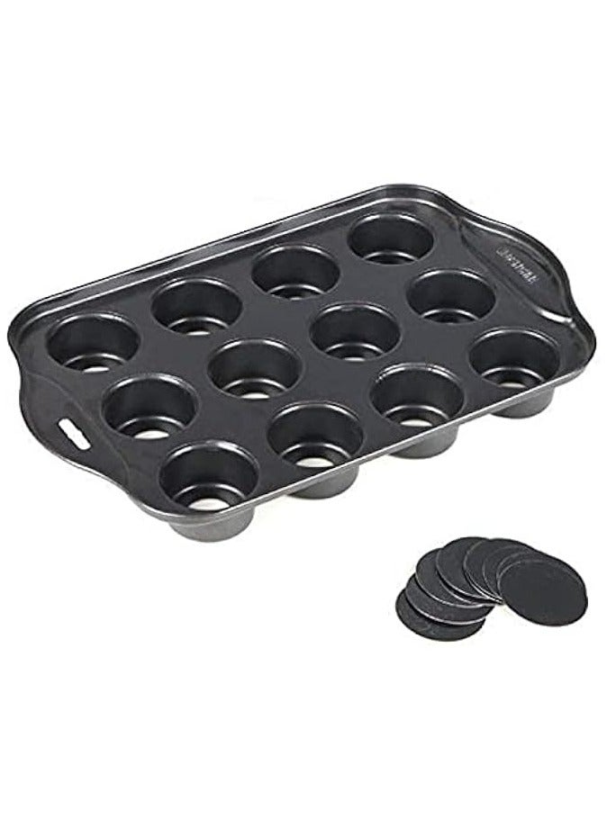 بروماس صينية تشيز كيك غير لاصقة 12 كوب صينية خبز كب كيك صينية تشيز كيك صغيرة للفرن، أواني خبز من الفولاذ الكربوني الفاخر للفطائر ذات الحجم الصغير مناسبة لجميع أحجام الفرن (دائرية) - Image 5