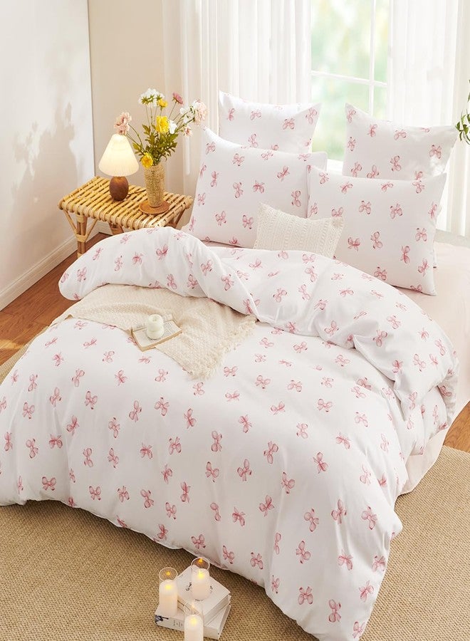 Bildenly Twin Size Duvet Cover Pink Bowknot for Girls' Rooms Fresh Style Bedrooms, Comforter Cover Soft & Lightweight Microfiber Quilt Cover with Zipper Closure and 1 Pillowcase - Image 2