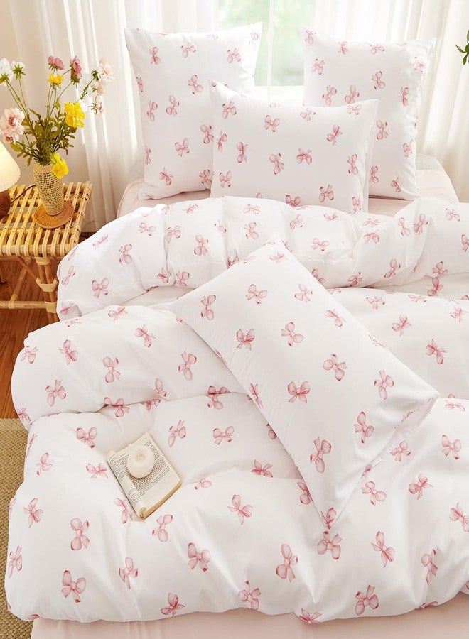 Bildenly Twin Size Duvet Cover Pink Bowknot for Girls' Rooms Fresh Style Bedrooms, Comforter Cover Soft & Lightweight Microfiber Quilt Cover with Zipper Closure and 1 Pillowcase - Image 4