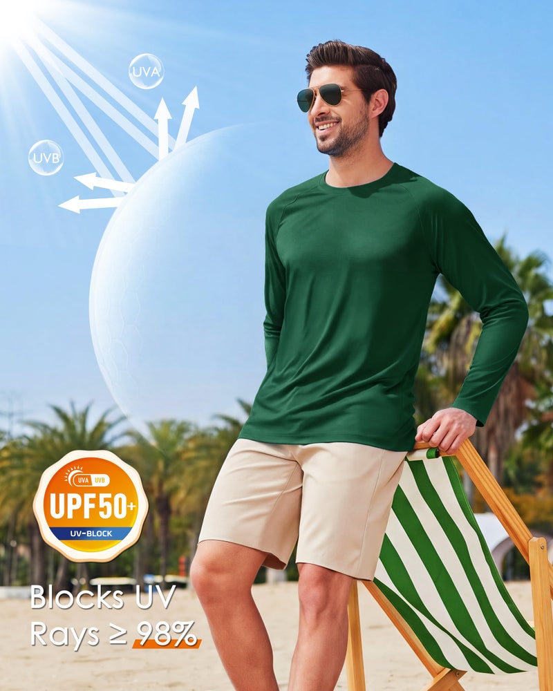 Boladeci SPF Shirts for Men UPF 50+ Sun Protection UV Shirts Long Sleeve Cooling Summer Clothing SPF Swimming Tee Top T-Shirts Rash Guard Dark Green L - Image 3