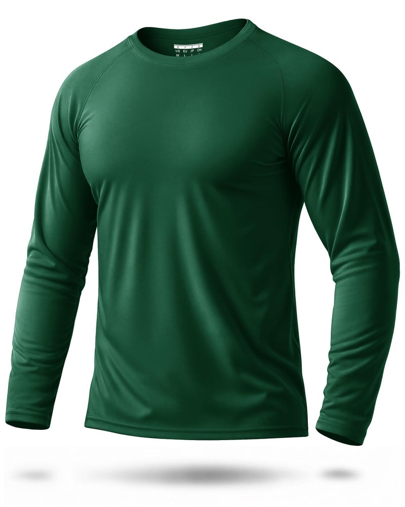 Boladeci SPF Shirts for Men UPF 50+ Sun Protection UV Shirts Long Sleeve Cooling Summer Clothing SPF Swimming Tee Top T-Shirts Rash Guard Dark Green L - Image 1