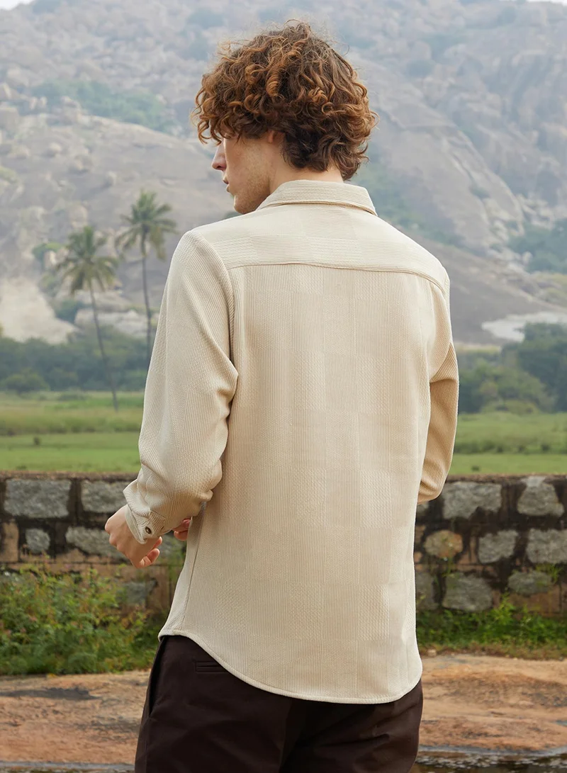Campus Sutra Men's Saltbox Beige Solid Knit Shirt
